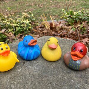 Set of 4 Rubber Duckies 2" - Blue striped, Sunglasses, Classic, Mallard Duck